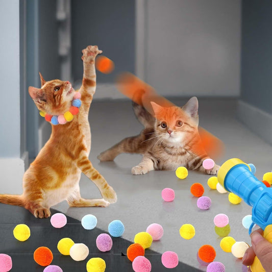 Cat Toy Ball Launcher Gun Cat Fetch Toy Gun Shooter Plush Ball Shooting Gun With 20Pcs Pom Pom Balls Toys Interactive For Indoor Cats