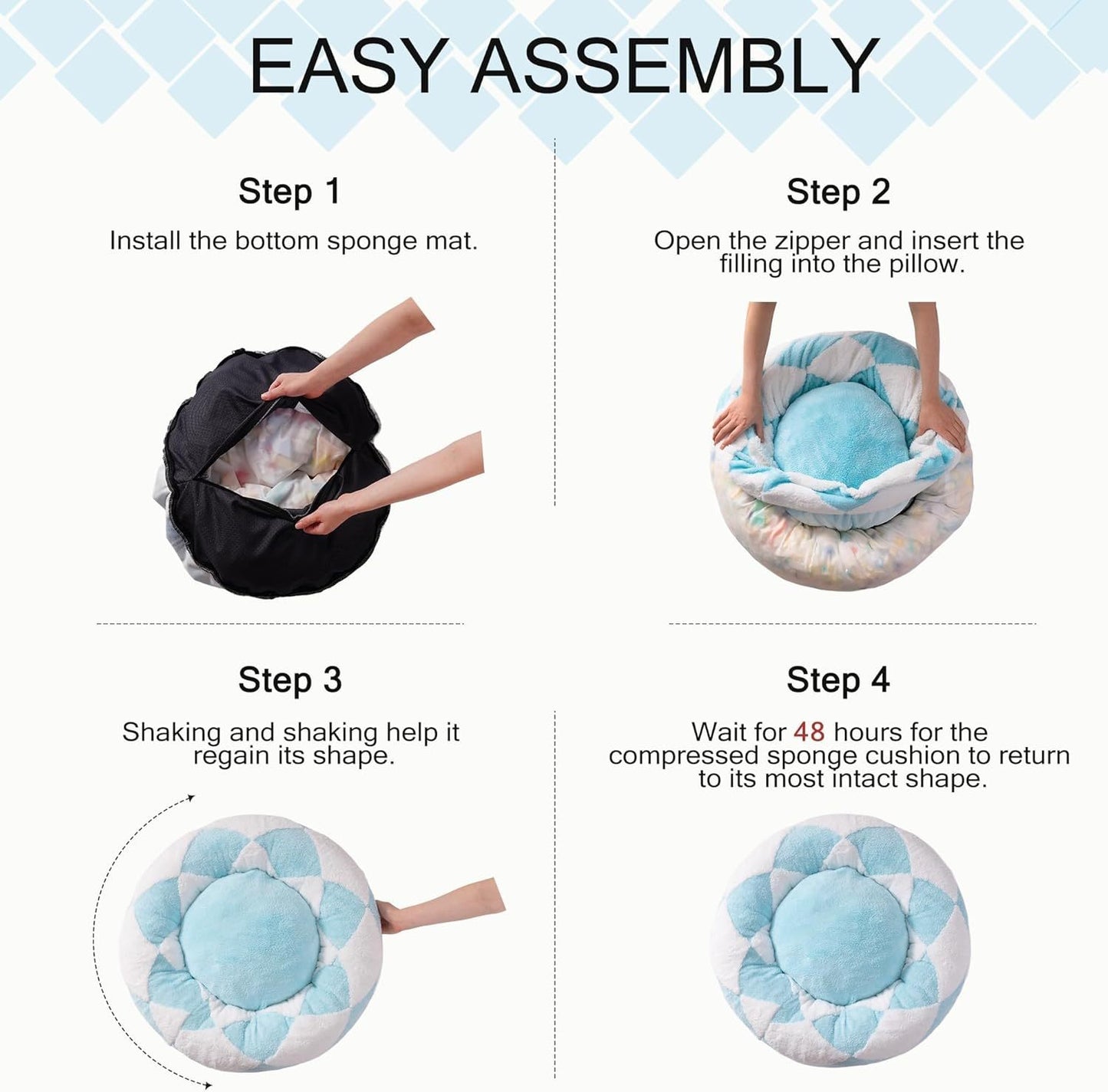 MEWOOFUN Donut Cat Bed For Indoor Cats - Round Washable Plush Pet Bed With Jacquard Shaggy Fabric & Non-Slip Bottom, Calming Small Dog Bed For Puppy & Kitten, 23 Inch Blue Check