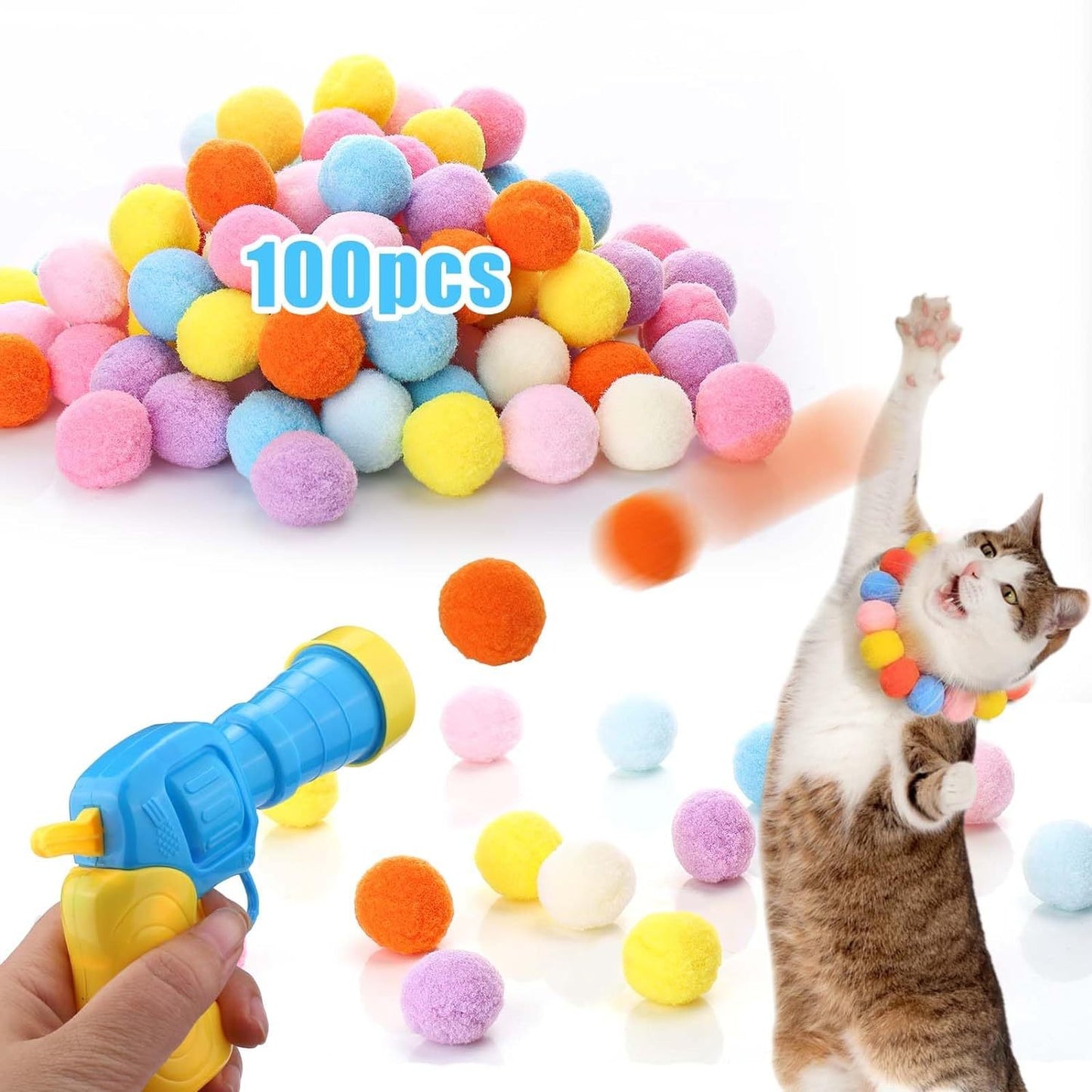 Cat Toy Ball Launcher Gun Cat Fetch Toy Gun Shooter Plush Ball Shooting Gun With 20Pcs Pom Pom Balls  Toys Interactive For Indoor Cats