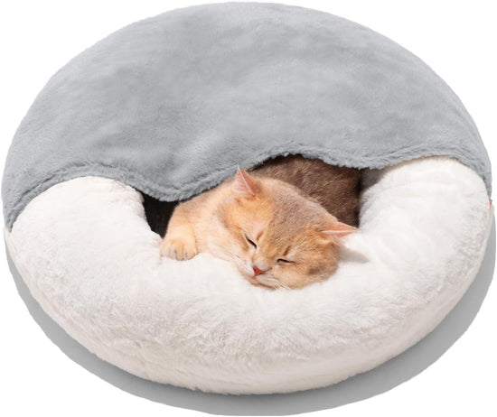 MEWOOFUN Enclosed Cat Bed Cave - Washable Pet Bed With Blanket & Non-Slip Base For Cats & Small Dogs 22&